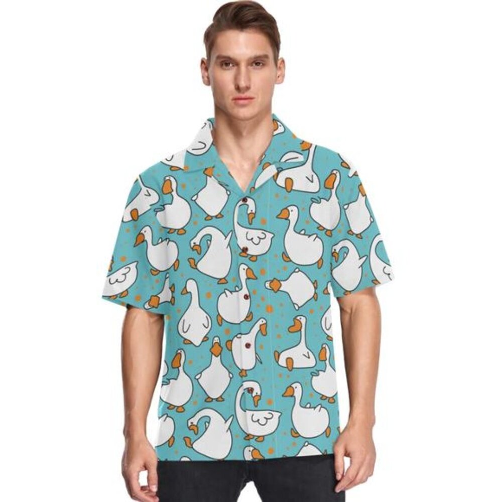 SILLY GOOSE! FUN Funny Men's Hilarious Geese Novelty Print Button Down Shirt - Picture 5 of 5
